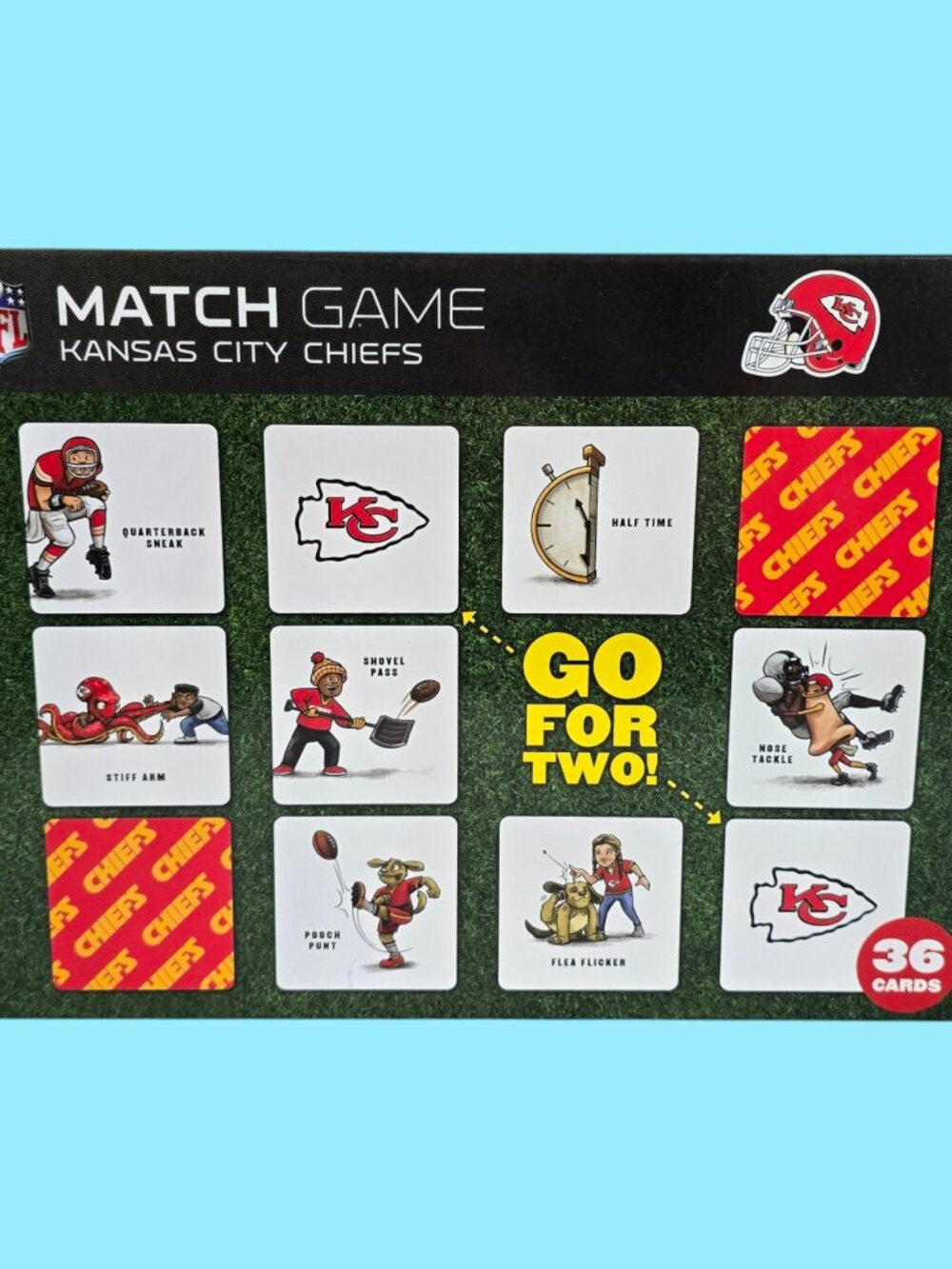 NFL Licensed Kansas City Chiefs Funny Memory Match Game COMPLETE! 36 Cards
